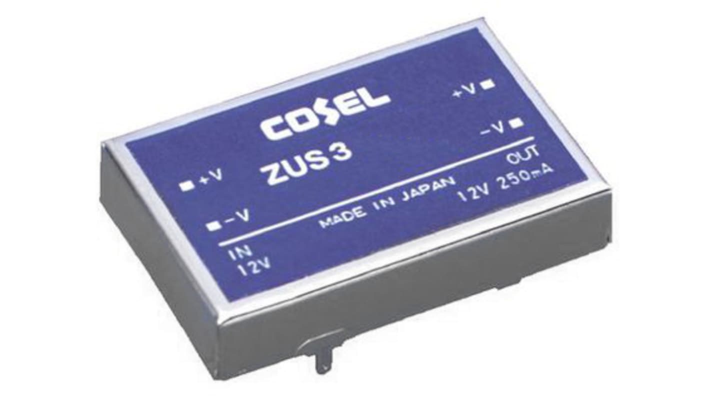 Cosel DC-DC Converter, 12V dc/ 250mA Output, 18 → 36 V dc Input, 3W, Through Hole, +71°C Max Temp -20°C Min Temp