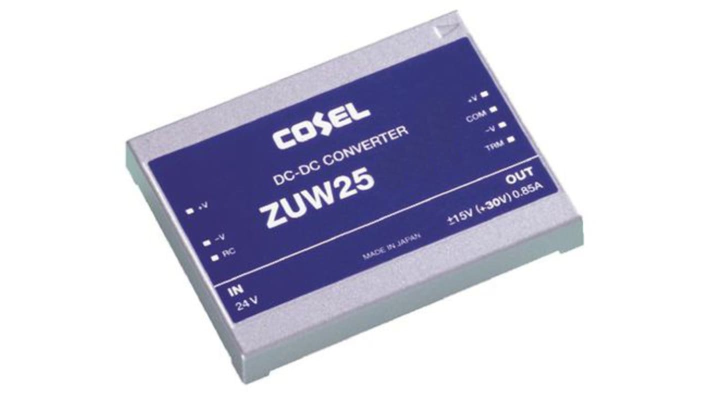 Cosel Isolated DC-DC Converter, ±15V dc/ 850mA Output, 9 → 18 V dc Input, 25.5W, Through Hole, +71°C Max Temp