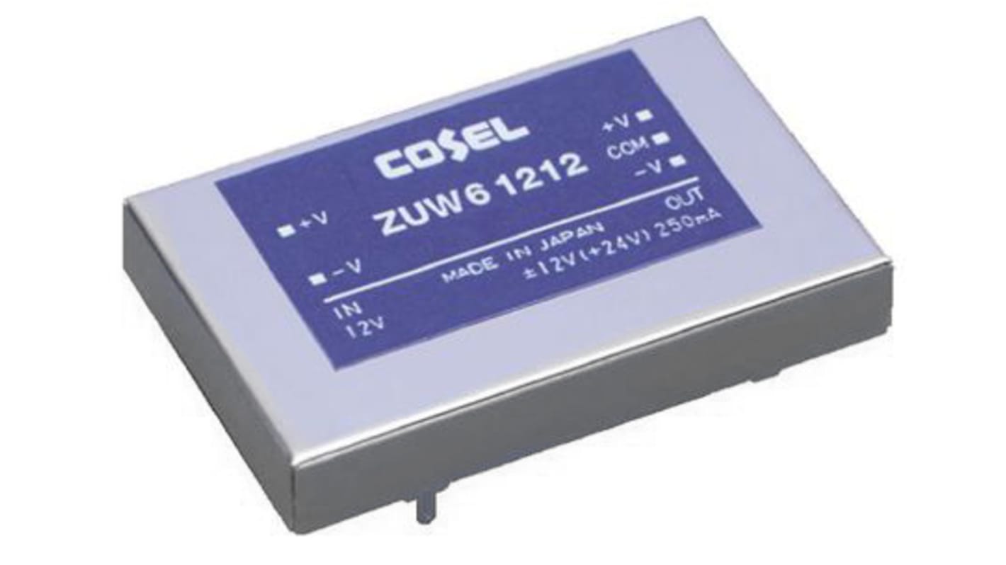 Cosel DC-DC Converter, ±12V dc/ 250mA Output, 9 → 18 V dc Input, 6W, Through Hole, +71°C Max Temp -20°C Min Temp