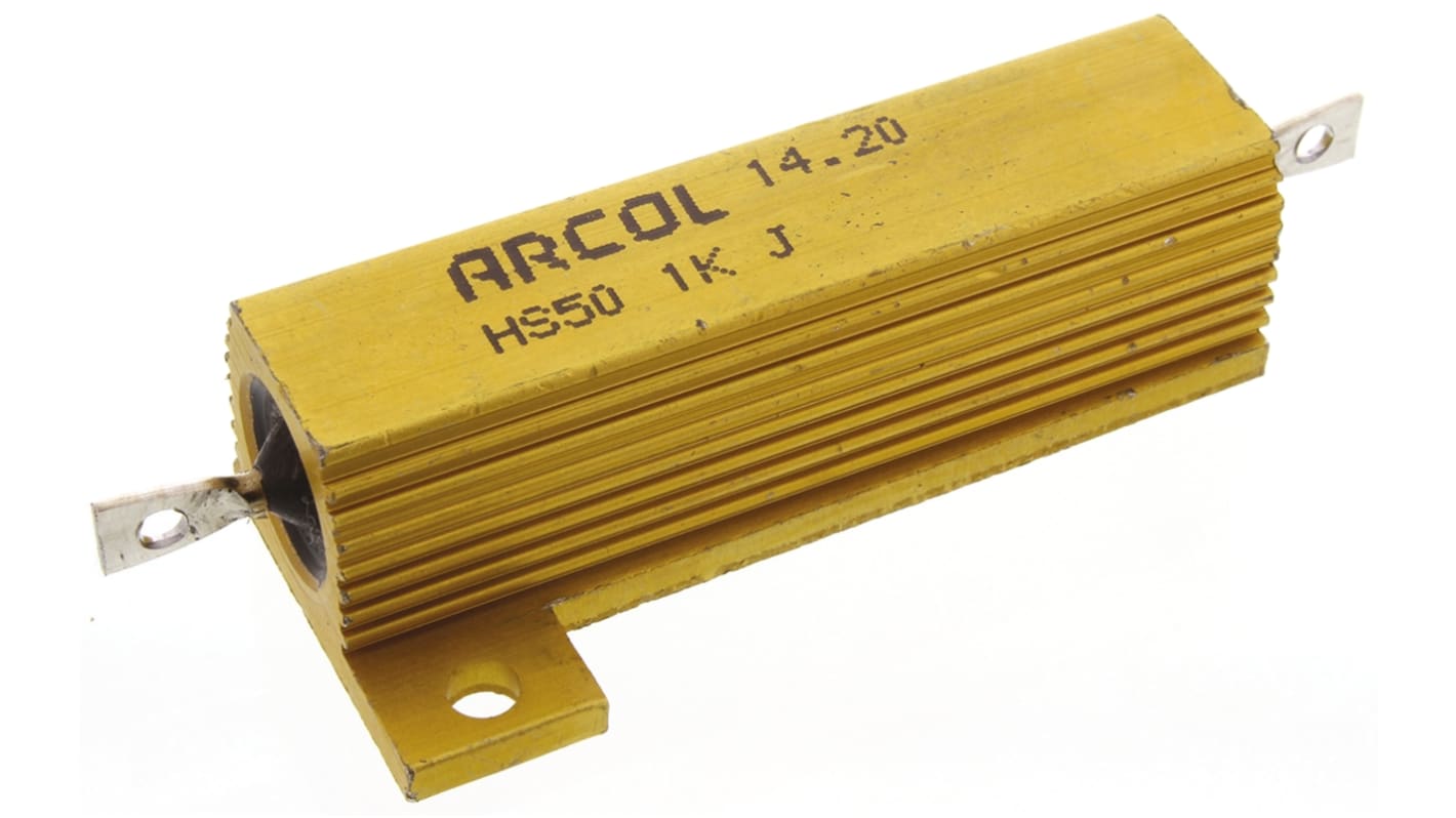 Resistencia de montaje en panel Arcol, 1kΩ ±5% 50W, Con carcasa de aluminio, Axial, Bobinado