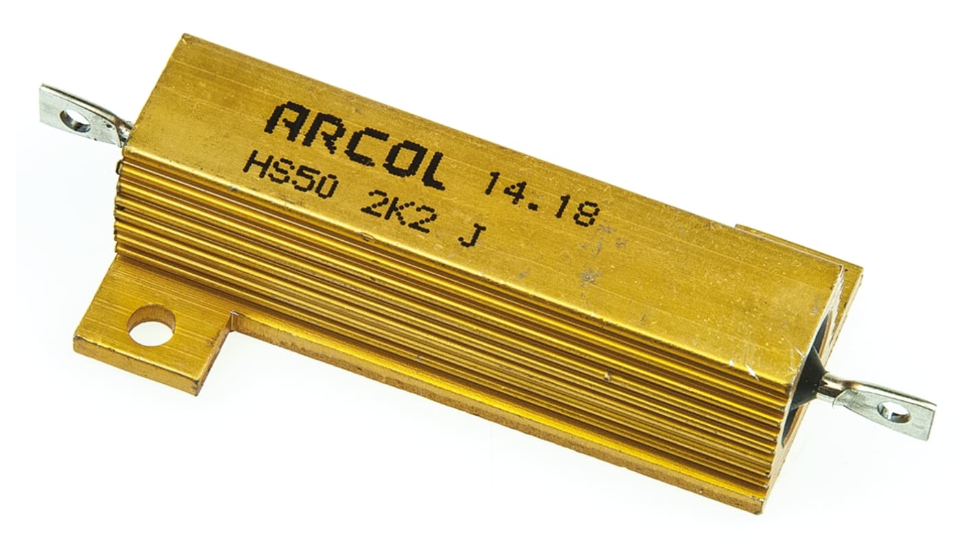 Resistencia de montaje en panel Arcol, 2.2kΩ ±5% 50W, Con carcasa de aluminio, Axial, Bobinado