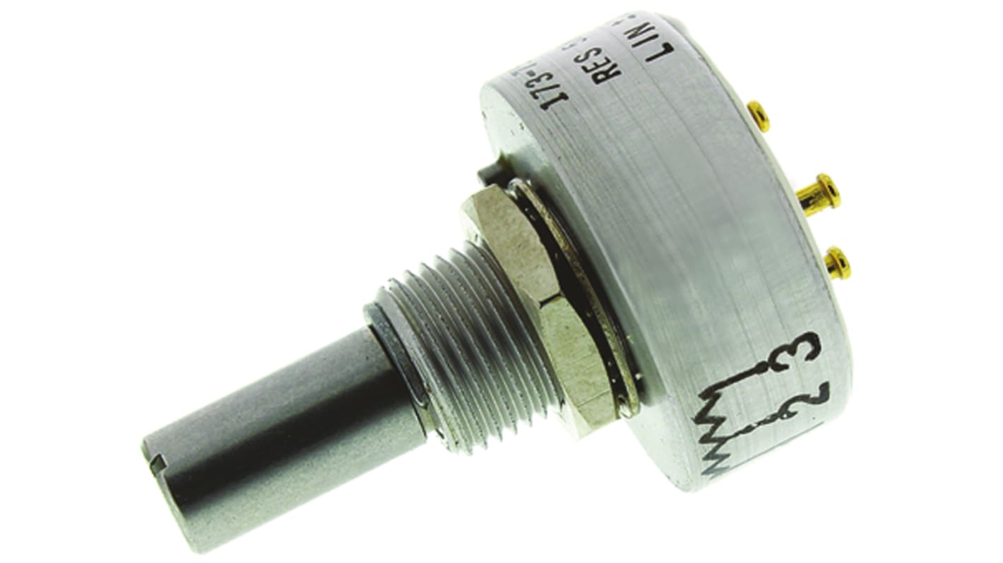 Vishay Conductive Plastic Potentiometer 157 Series with a 6.34 mm Dia. Shaft 5kΩ ±20% 1W ±600ppm/°C, Linear