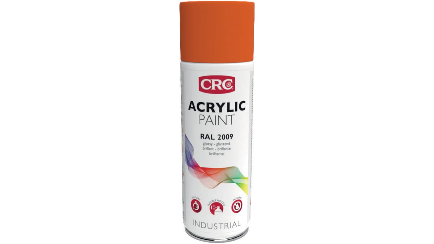 Pintura con aerosol CRC ACRYLIC PAINT de color Naranja Brillo, RAL 2009, de 400ml