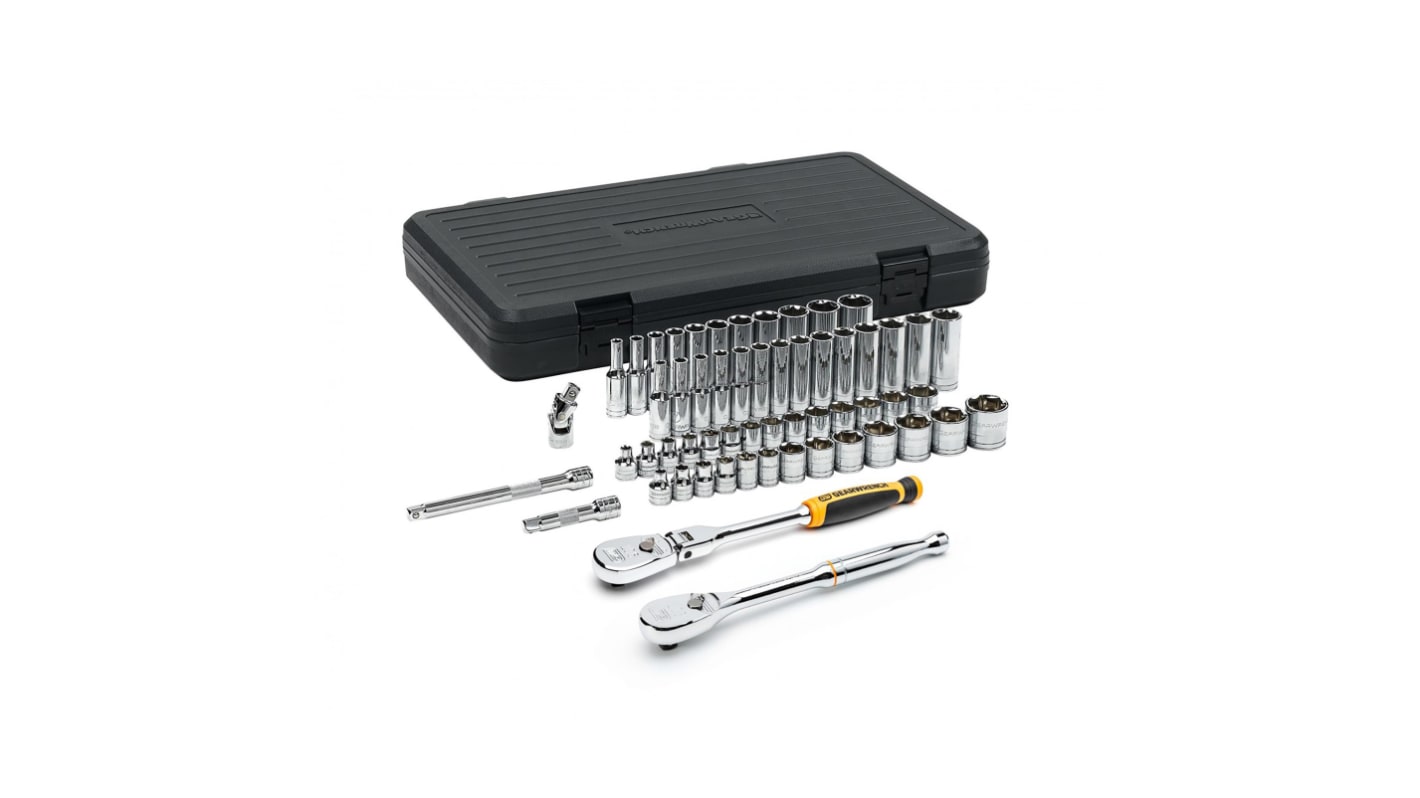 GearWrench 57-Piece Imperial, Metric 3/8 in Deep Socket/Standard Socket Set with Ratchet, 6 point