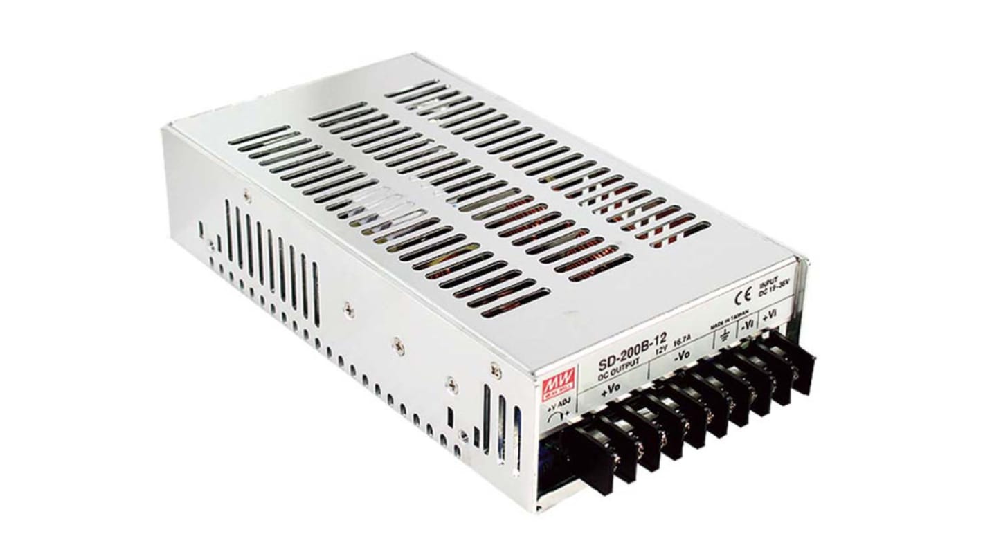 MEAN WELL DC/DC-Wandler 200W 48 V dc IN, 24V dc OUT / 8.4A Gehäusemontage 1.5kV ac isoliert