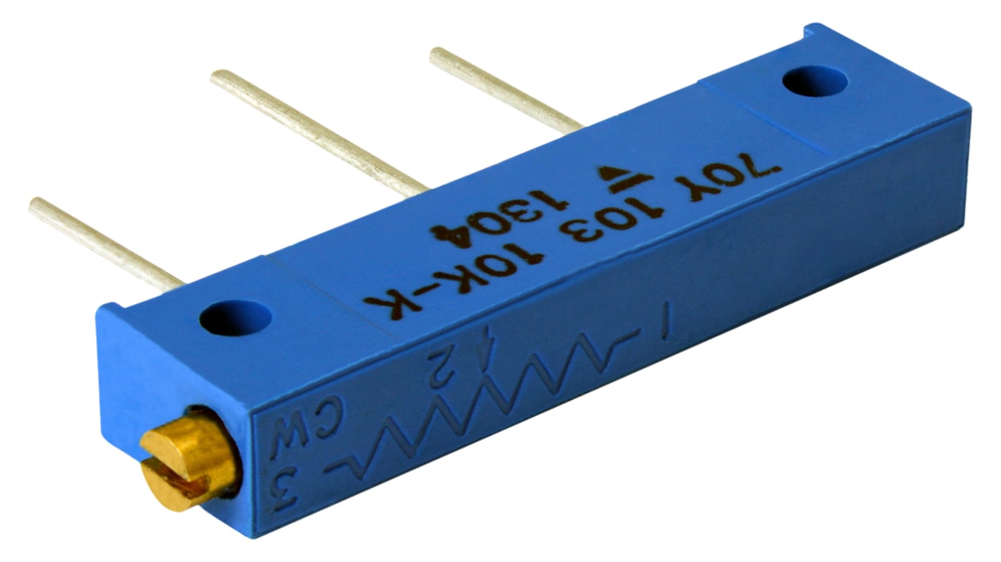 Potenciómetro para PCB Vishay serie 70Y, 500Ω máximo, ±10%, ±100ppm/°C, 0.5W, vueltas: 20, Montaje en orificio pasante