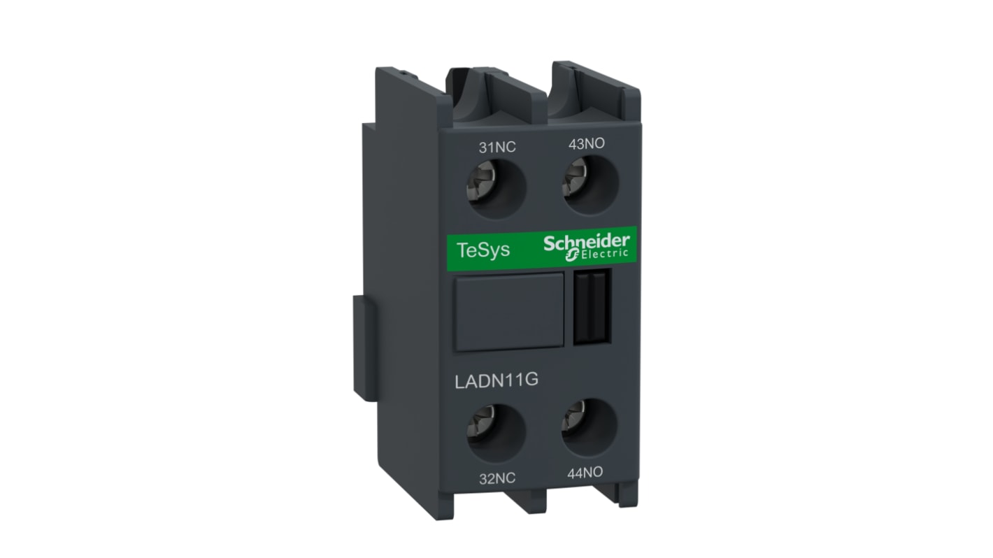 Blocco di contatti ausiliari Schneider Electric, 2 contatti, 1 N/C + 1 N/A, montaggio frontale, serie LADN