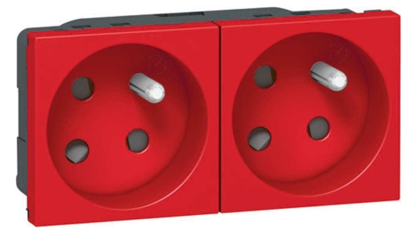 Legrand Red 2 Gang Plug Socket, 16A, Type E - French, Indoor Use