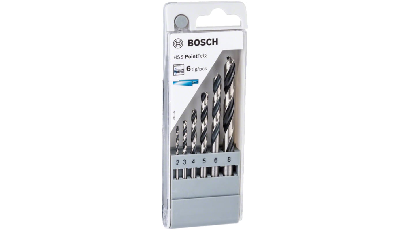 Bosch 6-Piece, 8mm Max, 2mm Min, HSS-R Bits