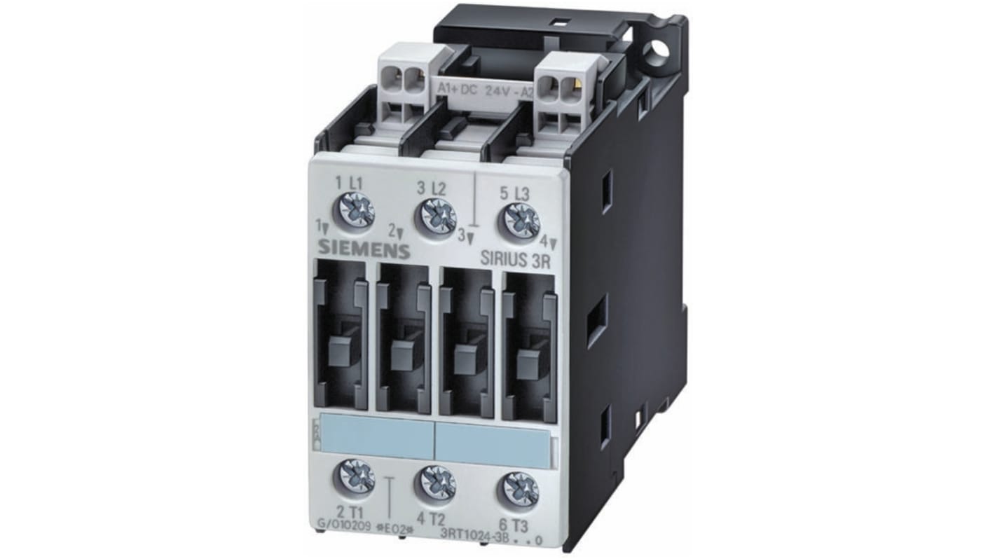 Contattore Siemens, serie 3RT1, 3 poli, 3 NA, 40 A, 5.5 kW, bobina 24 V c.a.