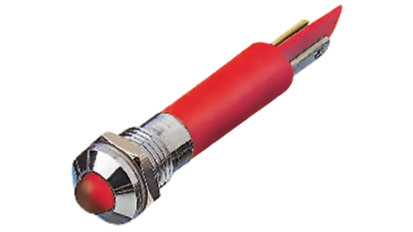 Indicador LED RS PRO, Rojo, lente prominente, marco Cromo, Ø montaje 8mm, 110V ac, 6mA, 10000mcd