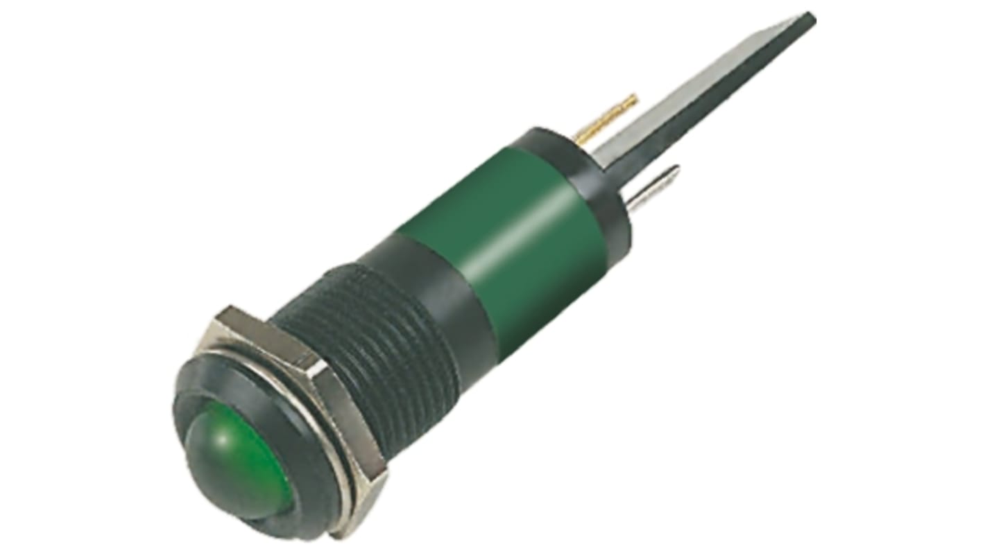 RS PRO Green Panel Mount Indicator, 110V ac, 14mm Mounting Hole Size, Solder Tab Termination, IP67