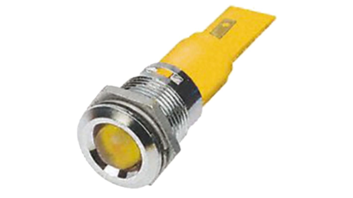 RS PRO Yellow Panel Mount Indicator, 110V ac, 22mm Mounting Hole Size, Solder Tab Termination