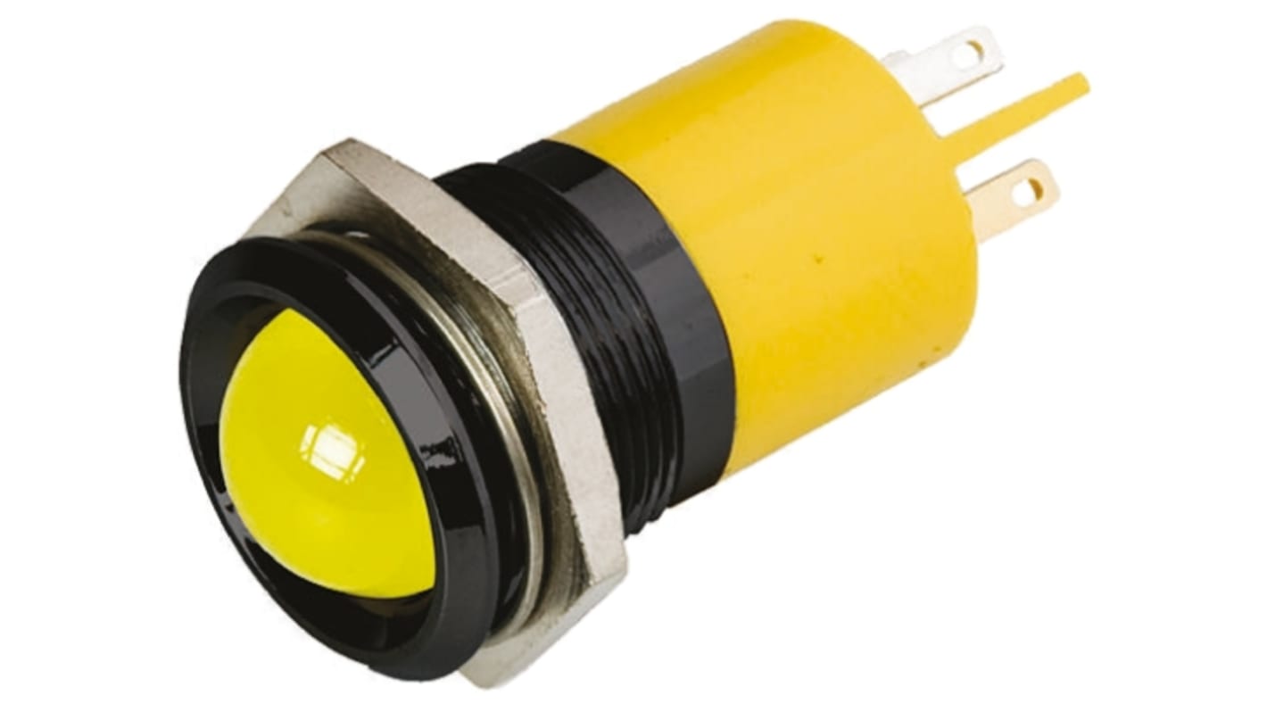 RS PRO Yellow Panel Mount Indicator, 110V ac, 22mm Mounting Hole Size, Solder Tab Termination