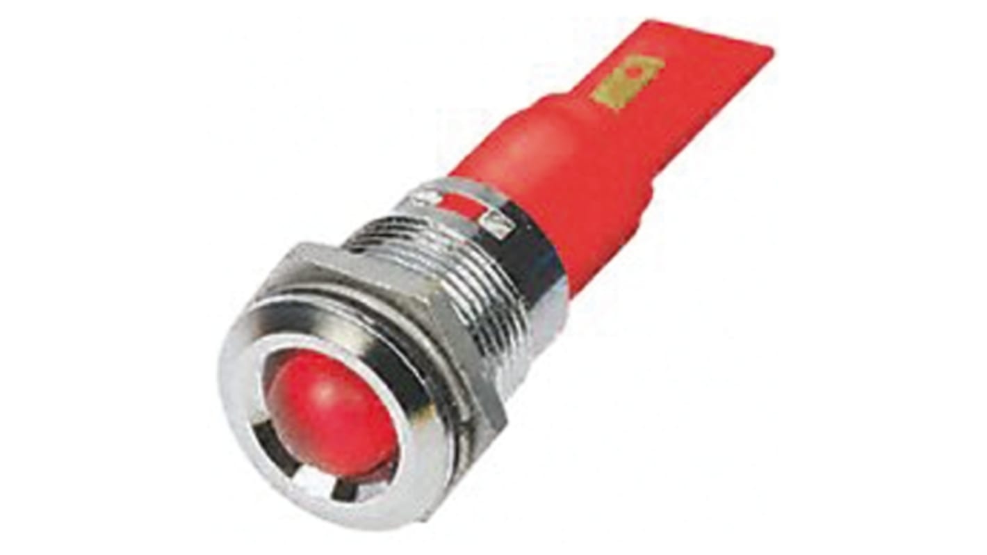 Indicador LED RS PRO, Rojo, lente prominente, marco Cromo, Ø montaje 22mm, 110V ac, 6mA, 80mcd