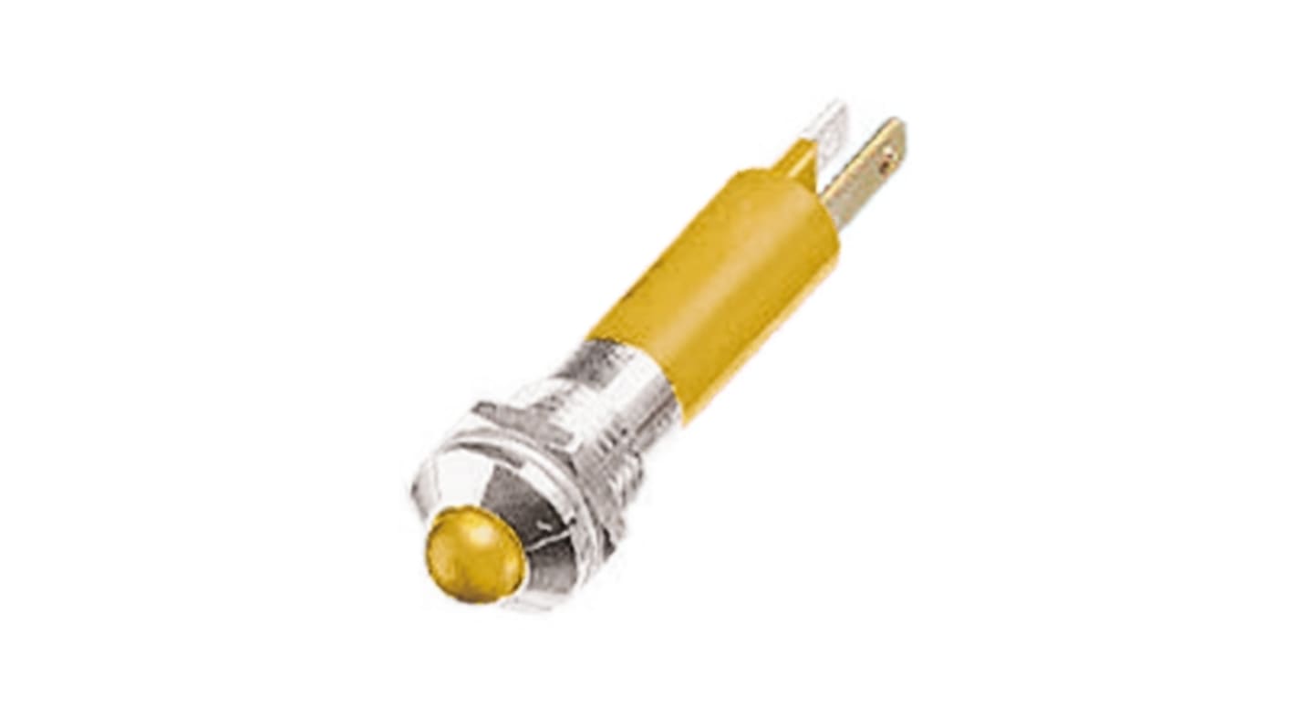 RS PRO Yellow Panel Mount Indicator, 8mm Mounting Hole Size, Solder Tab Termination, IP67