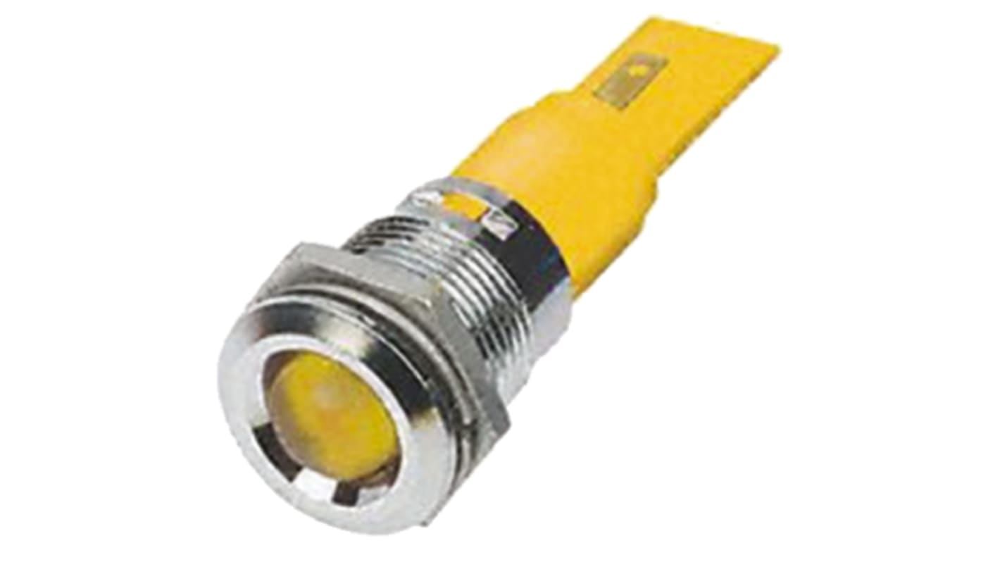 RS PRO Yellow Panel Mount Indicator, 22mm Mounting Hole Size, Solder Tab Termination