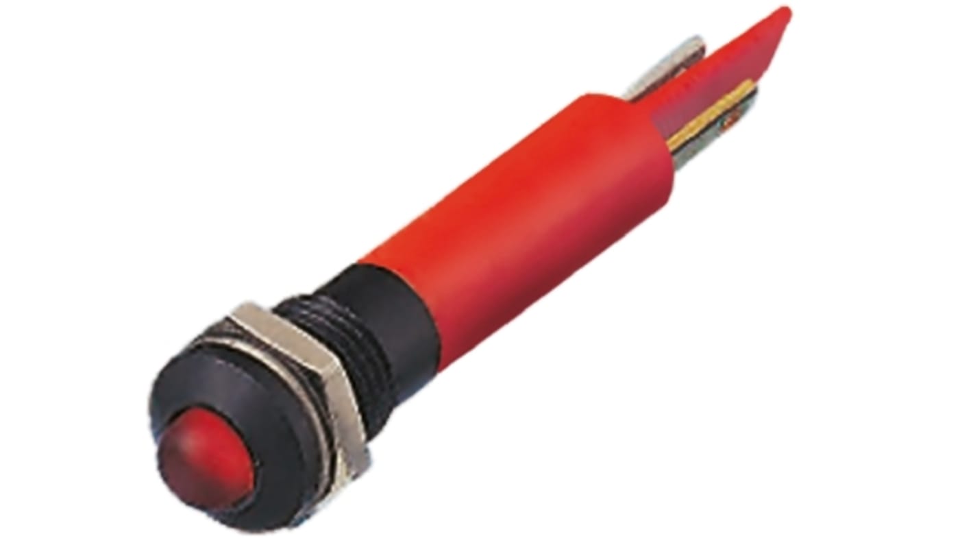 RS PRO Red Panel Mount Indicator, 24V ac, 8mm Mounting Hole Size, Solder Tab Termination
