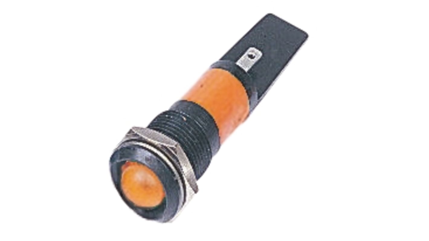 RS PRO Orange Panel Mount Indicator, 110V ac, 14.5mm Mounting Hole Size, Solder Tab Termination, IP40