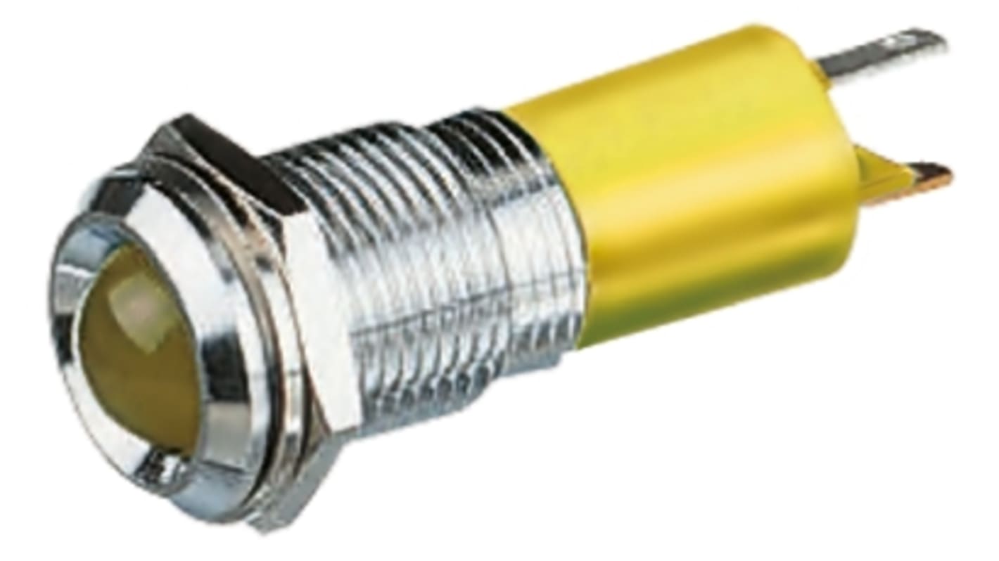 Indicador LED RS PRO, Amarillo, lente prominente, marco Cromo, Ø montaje 14mm, 24 → 36V dc, 17mA