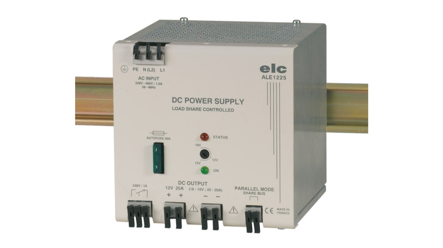 ELC DIN Rail Power Supply, 190 → 440V ac ac Input, 12V dc dc Output, 25A Output, 300W