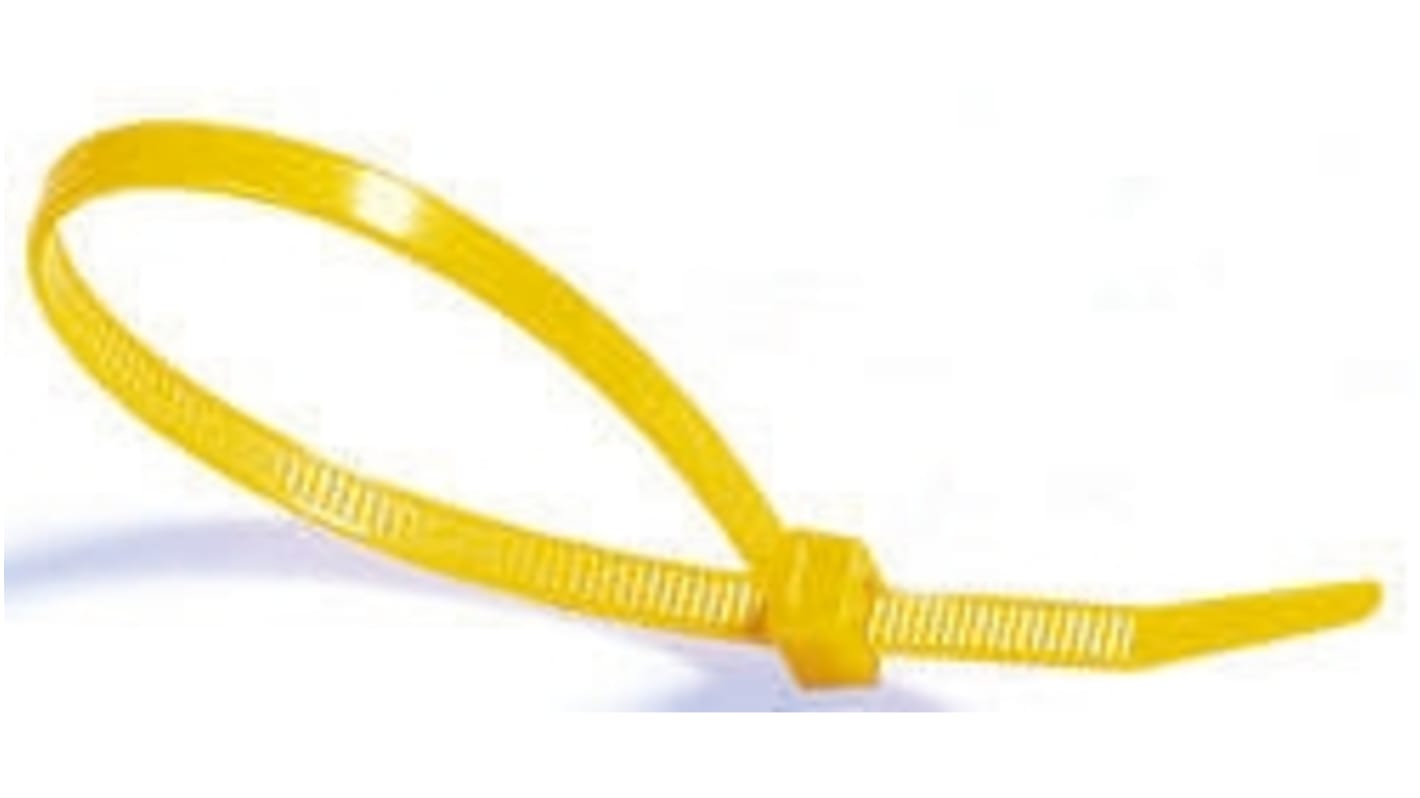 HellermannTyton Cable Tie, Releasable, 195mm x 4.7 mm, Yellow Polyamide 6.6 (PA66), Pk-25