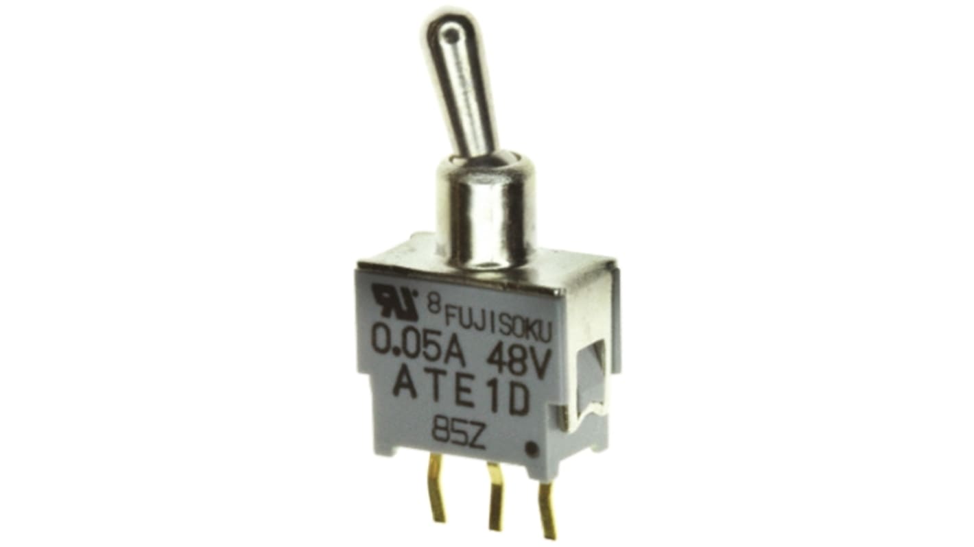 Nidec Components Toggle Switch, PCB Mount, On-On, SPDT, Through Hole Terminal