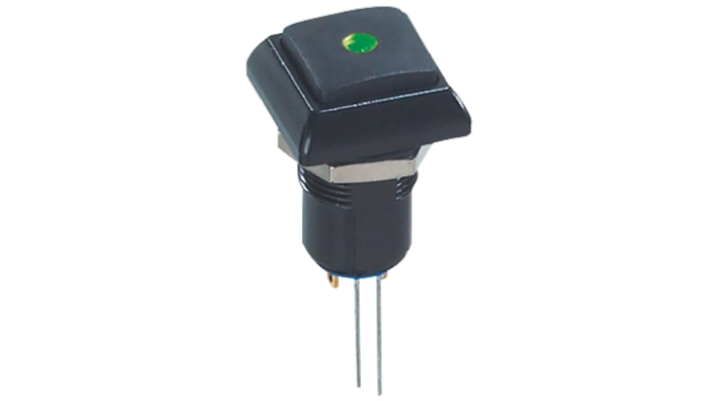 APEM Illuminated Push Button Switch, Latching, Panel Mount, 12mm Cutout, Green LED, 48V ac, IP67