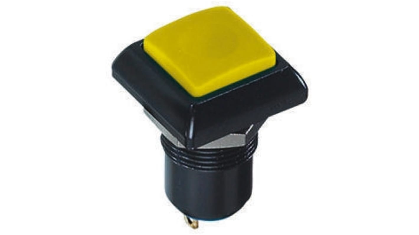 Interruptor de Botón Pulsador APEM, color de botón Amarillo, SPST, Enclavamiento, 5 A a 28 V dc, 24V dc, Montaje en