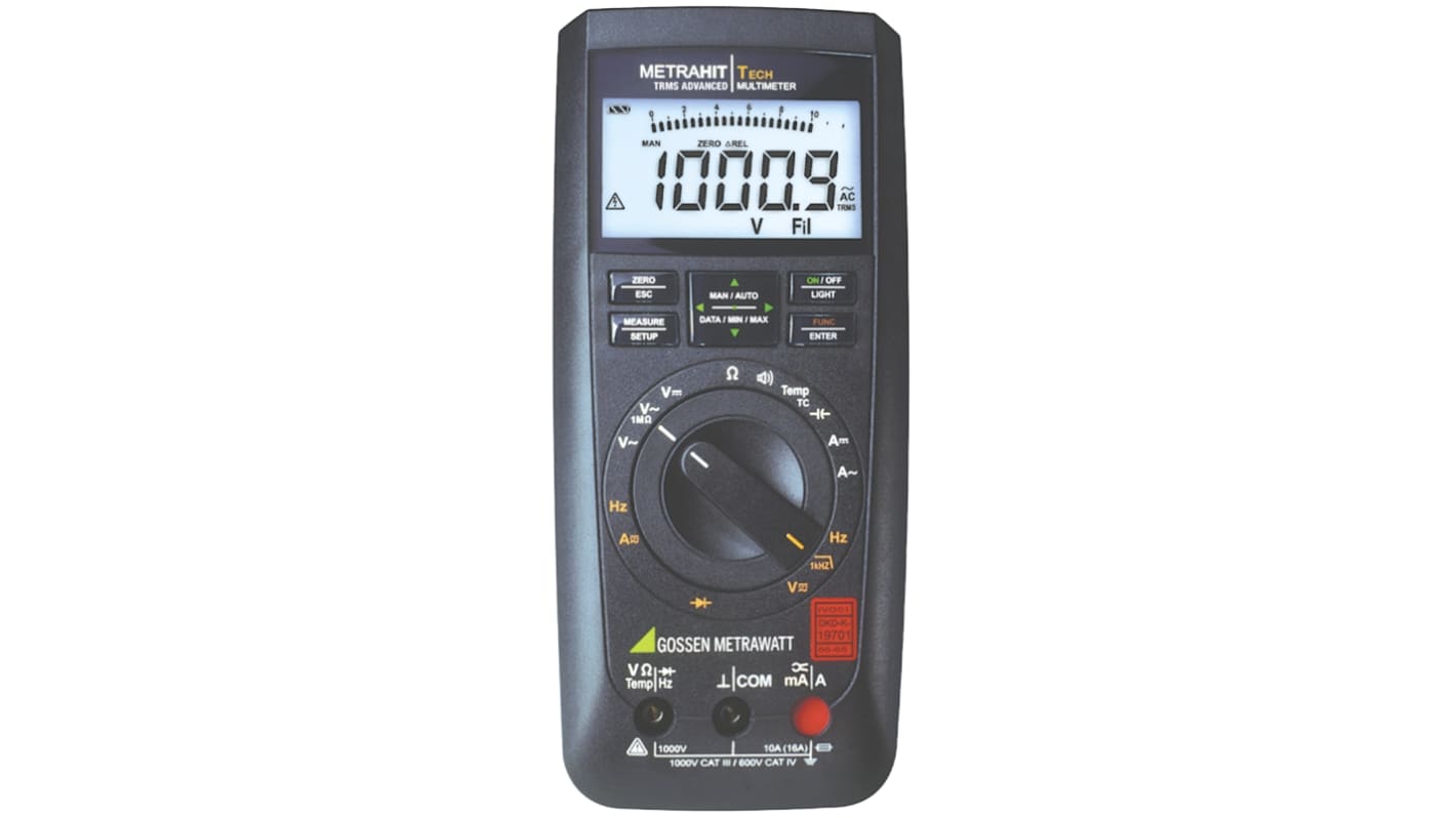 Gossen Metrawatt METRAHIT AM TECH Handheld Digital Multimeter, True RMS, 10A ac Max, 10A dc Max, 1000V ac Max