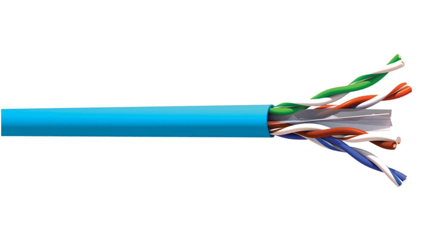 Cable Ethernet Cat6 U/UTP CAE Multimedia Connect de color Azul, long. 100m, funda de LSZH, Libre de halógenos y bajo