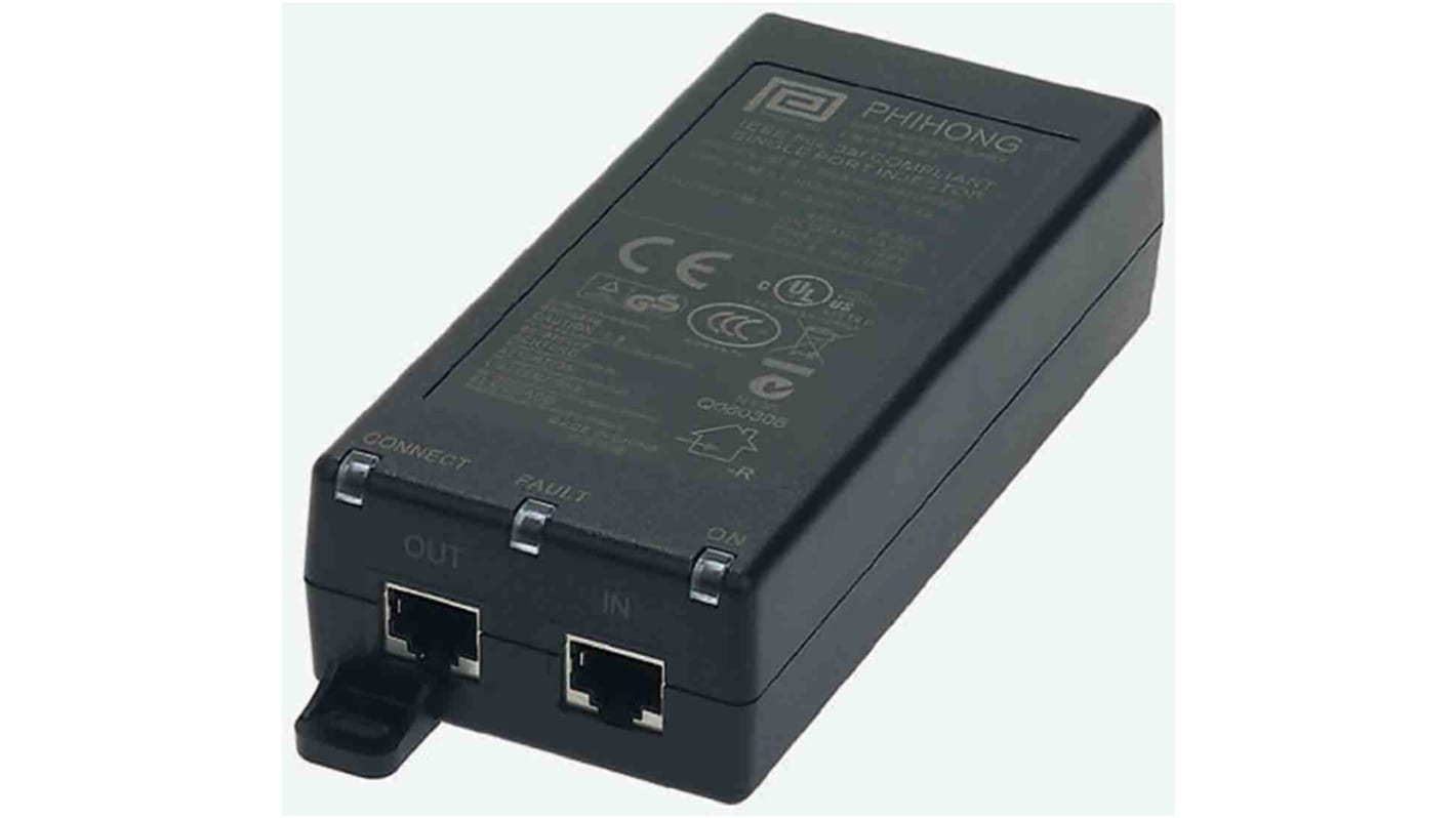 Phihong PoE Injektor 90 → 264V ac Input / 56V dc Output, 550mA 1 Port 60W, Tisch 166mm L. 80mm B. 44mm T.