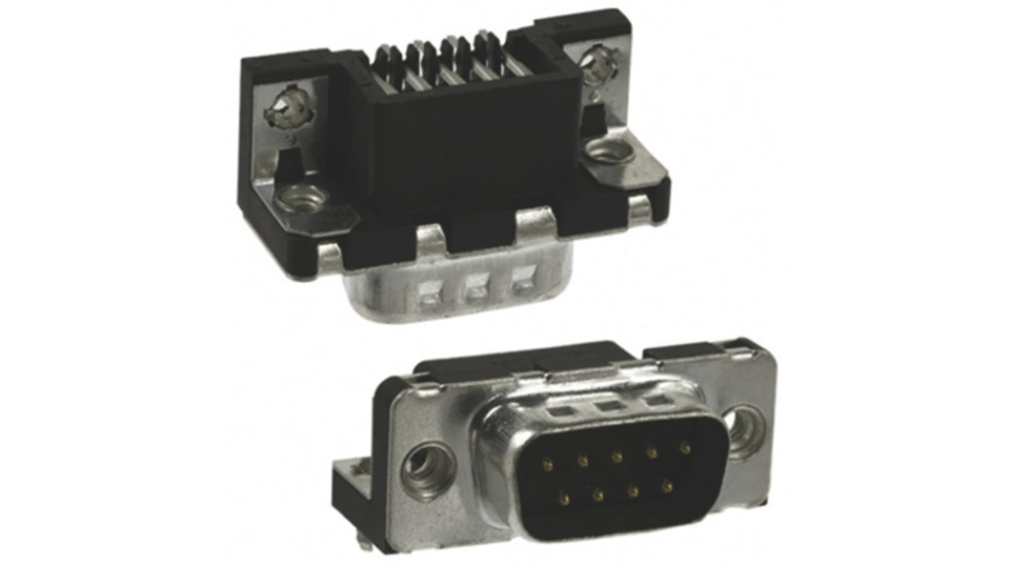 Amphenol ICC Delta D 9 Way Right Angle Through Hole D-sub Connector Plug, 2.74mm Pitch, with M3 Inserts