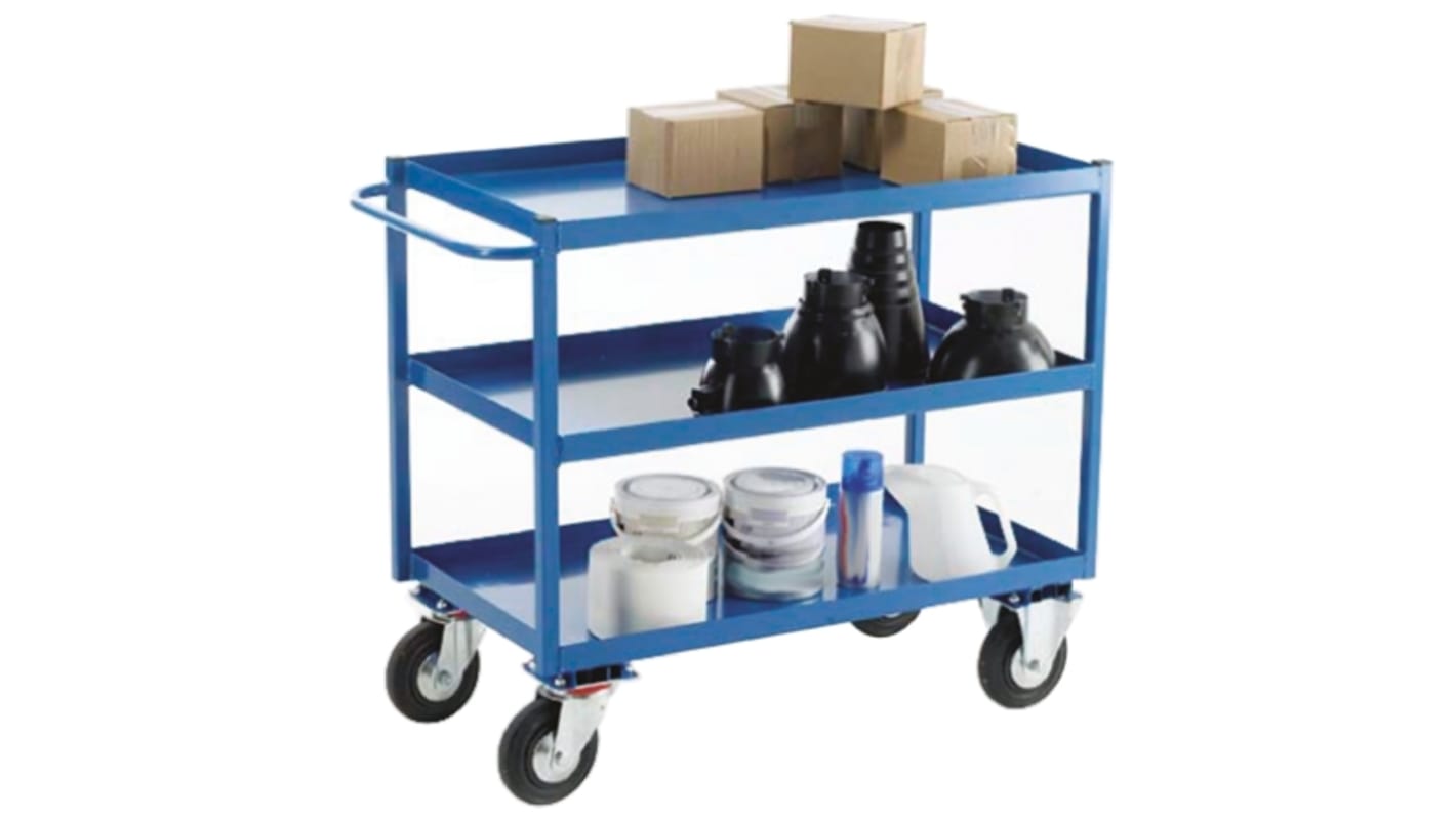 RS PRO Trolley mit 3 Ebenen, Stahl Rahmen, 500 x 900mm, max. 350kg, 860mm