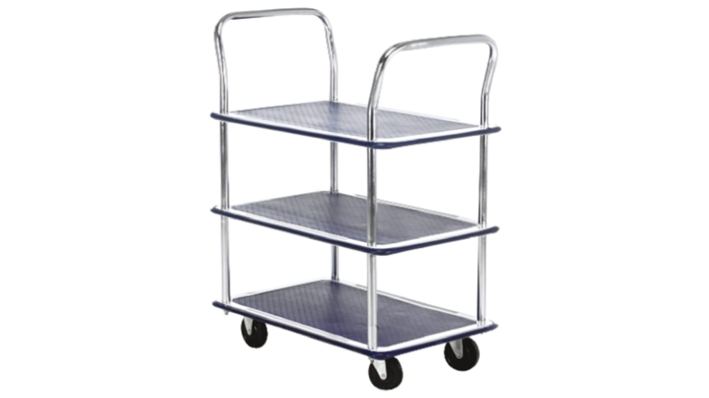 RS PRO Trolley mit 3 Ebenen, Stahl Rahmen, 725 x 470mm, max. 120kg, 950mm