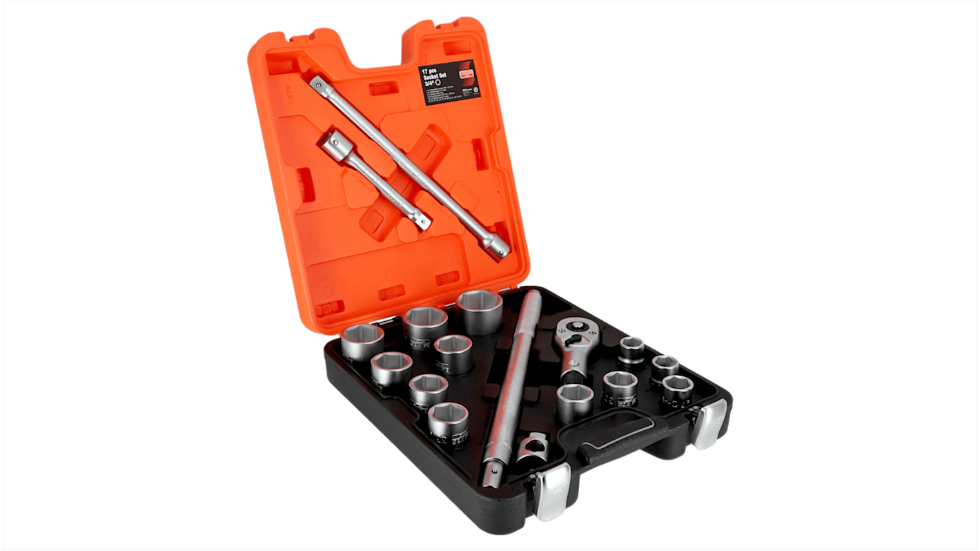 Bahco 17-Piece Metric 3/4 in Standard Socket Set with Ratchet, 6 point