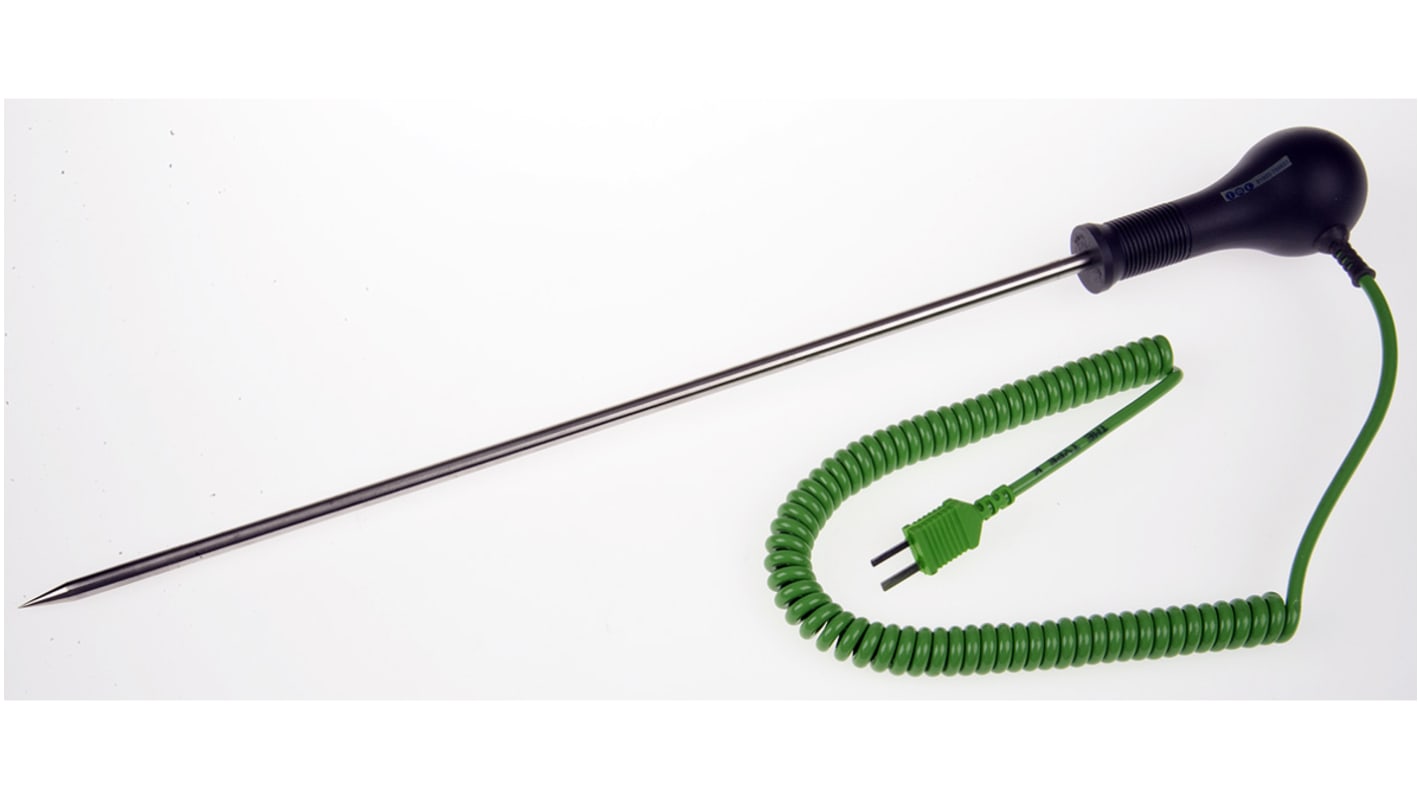 Sonda de temperatura de Aguja tipo K RS PRO, hasta +250 °C ±0,5 %, Ø 6mm x 300mm, cable de 2m