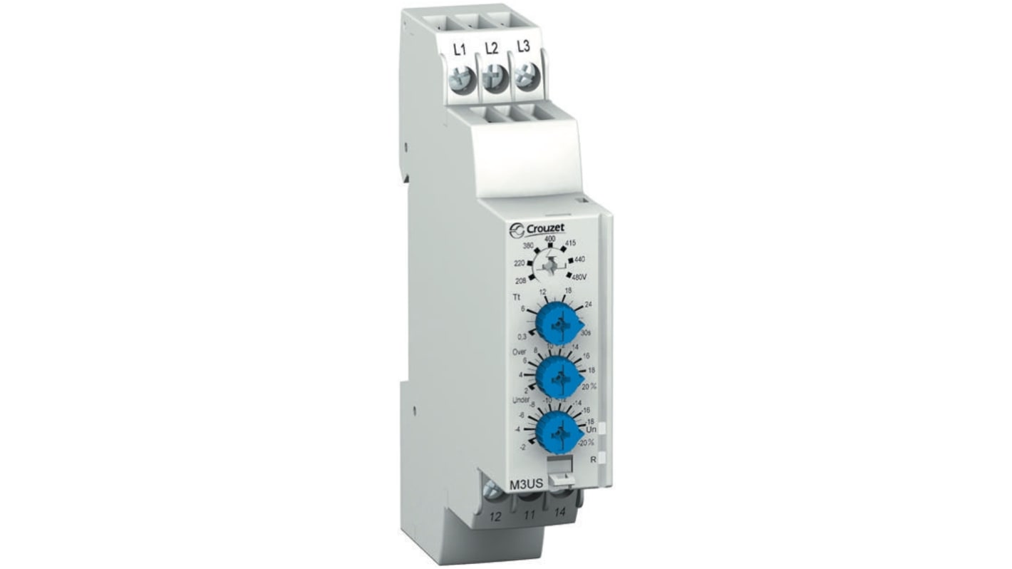 Crouzet Voltage Monitoring Relay, 3 Phase, SPDT, 183 → 528V ac, DIN Rail