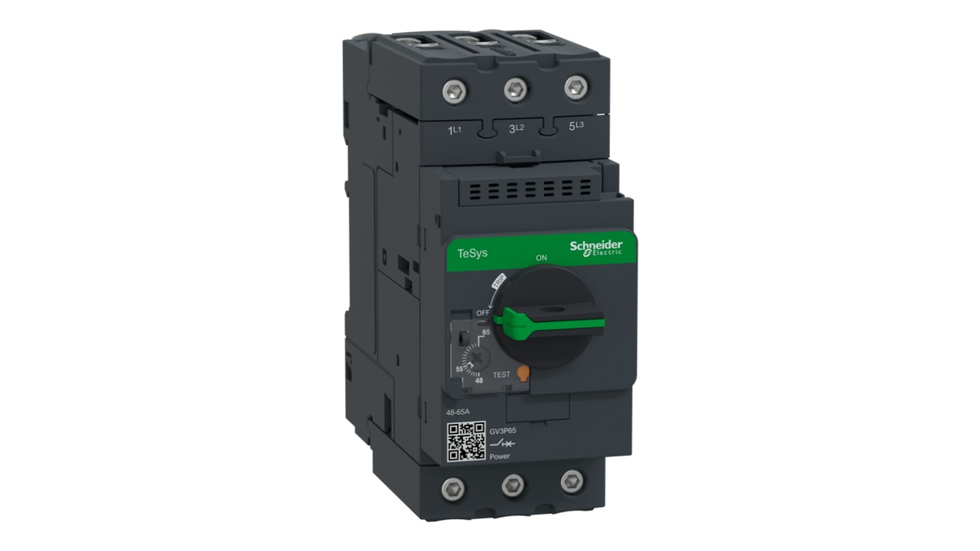 Schneider Electric TeSys Thermal Circuit Breaker - GV3 3 Pole 690V Voltage Rating DIN Rail Mount, 65A Current Rating