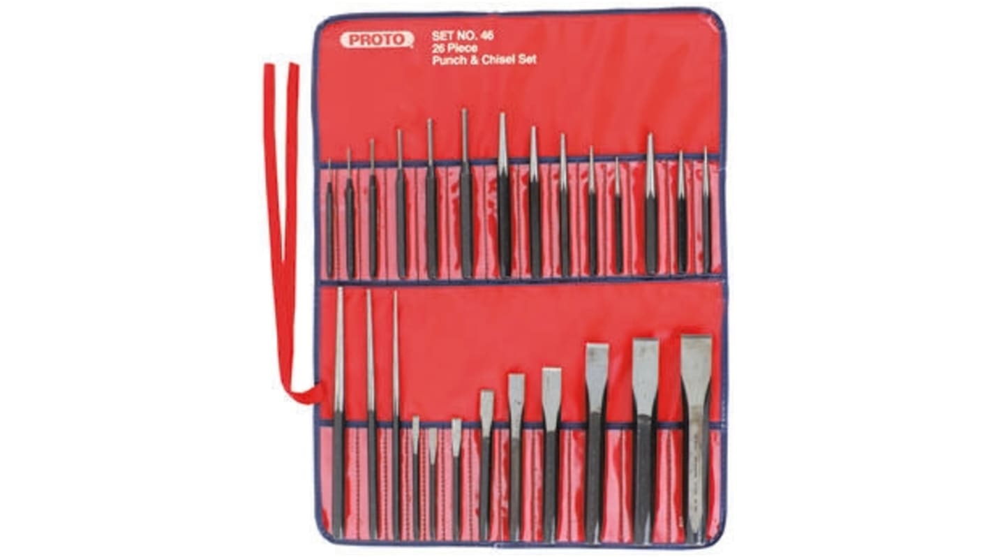 J46 Stanley Proto 26Piece Punch Set, Pin Punch, 3/16 → 7/8 in Shank RS