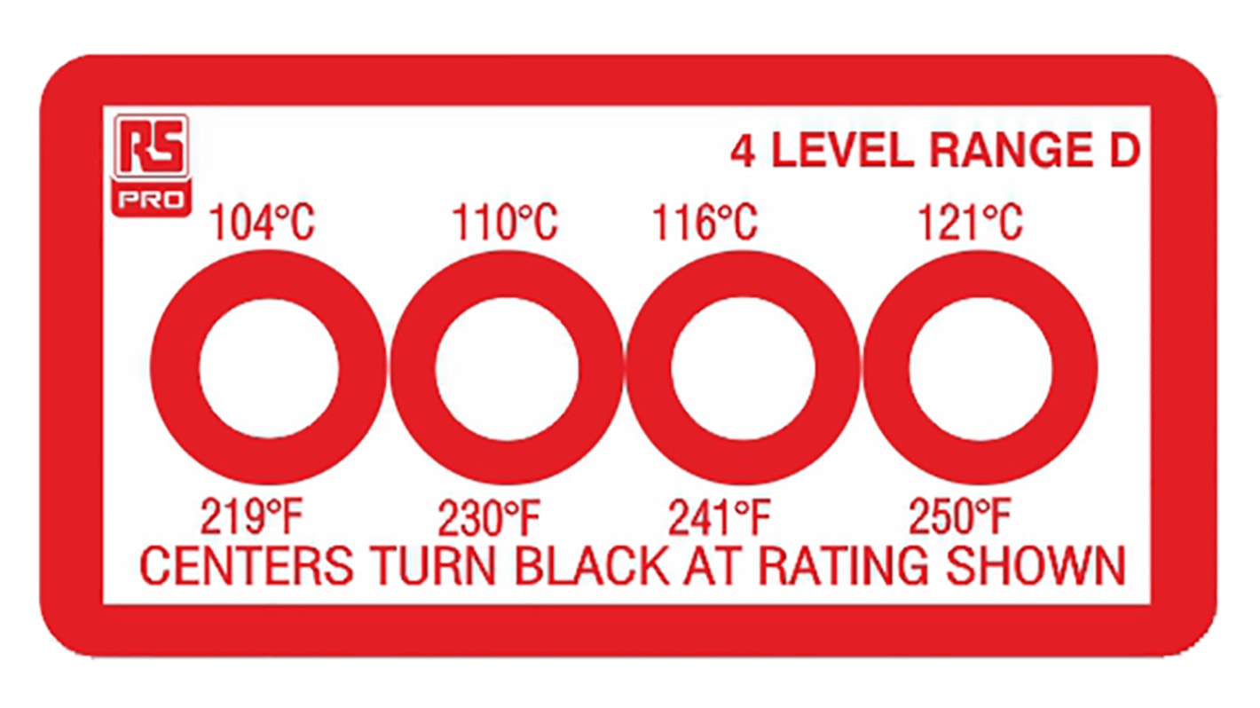 Etiquetas termosensibles no reversibles RS PRO de 104°C → 121°C con 4 niveles, dim. 45mm x 23mm