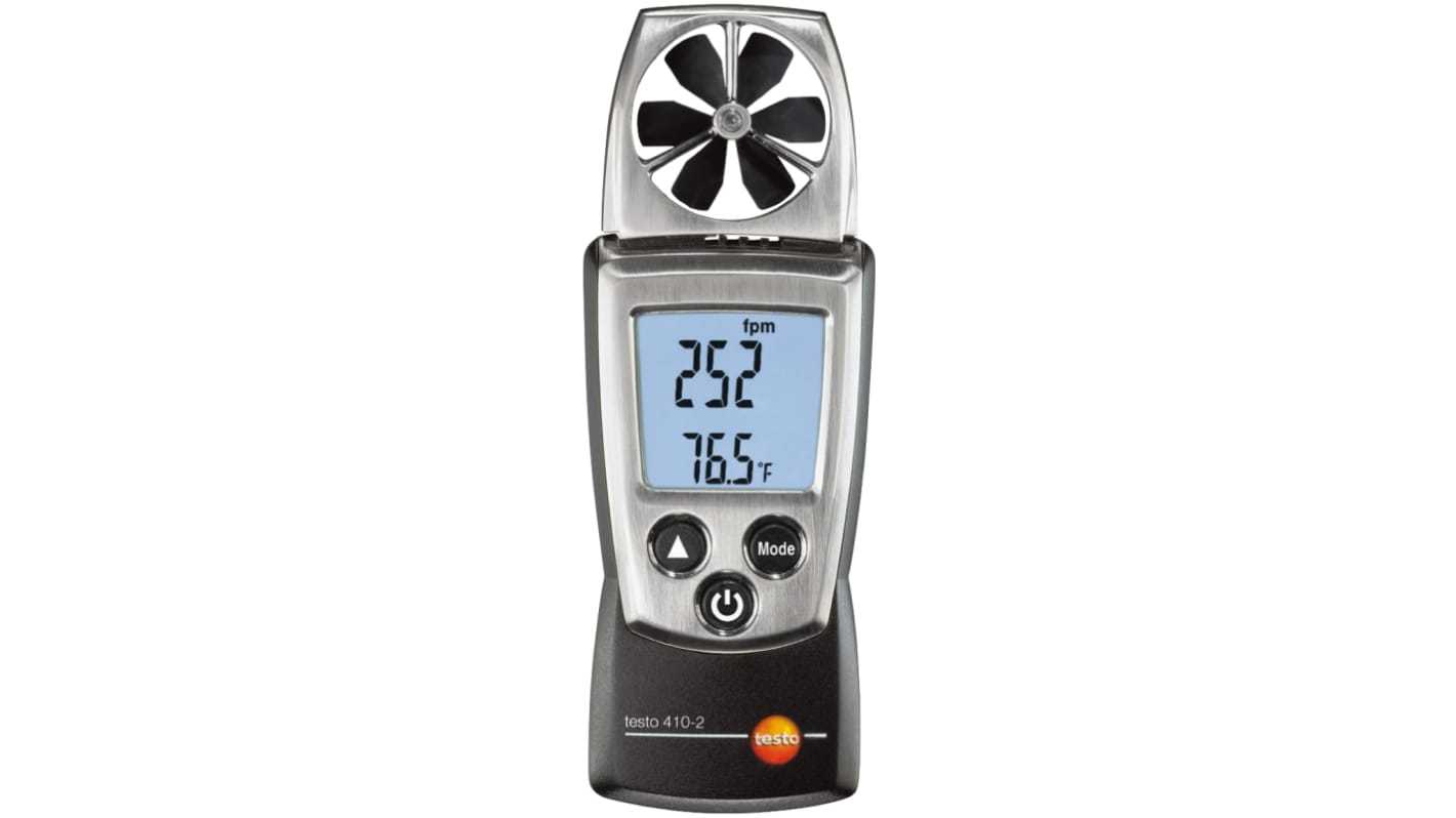 Testo 410-2 Anemometer bis 20m/s, 0.1m/s, Luftgeschwindigkeit Luftfeuchtigkeit, Temperatur, Typ NTC, Flügelrad,