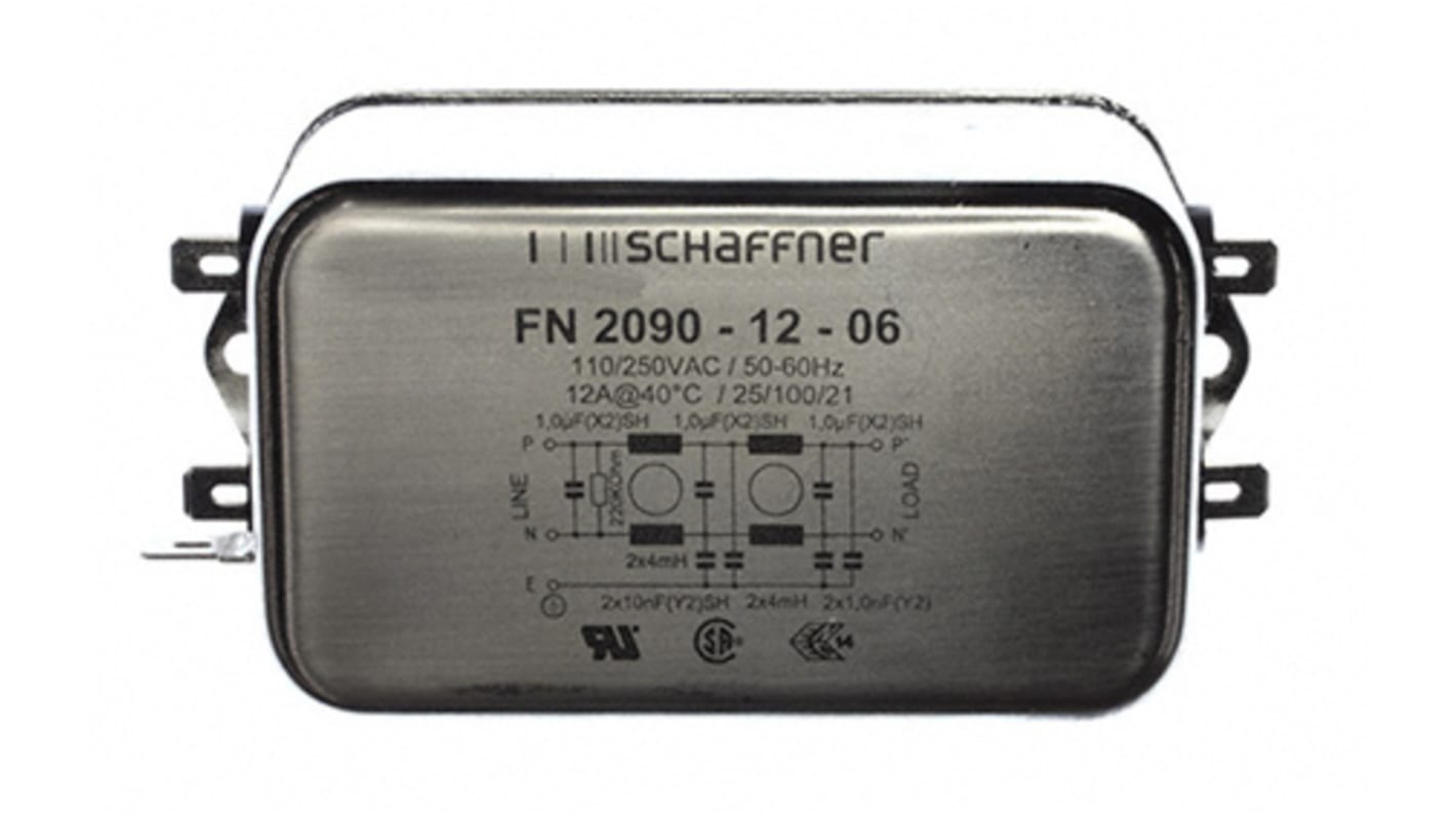 FN20901206 Schaffner, FN2090 12A 250 V ac/dc 0 → 400Hz, Chassis