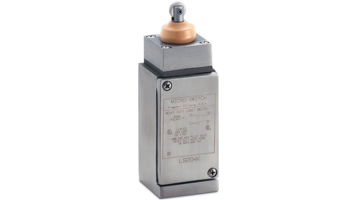 Honeywell HDLS Series Plunger Limit Switch, 2NO/2NC, DPDT, Stainless Steel Housing, 600V ac Max, 10A Max