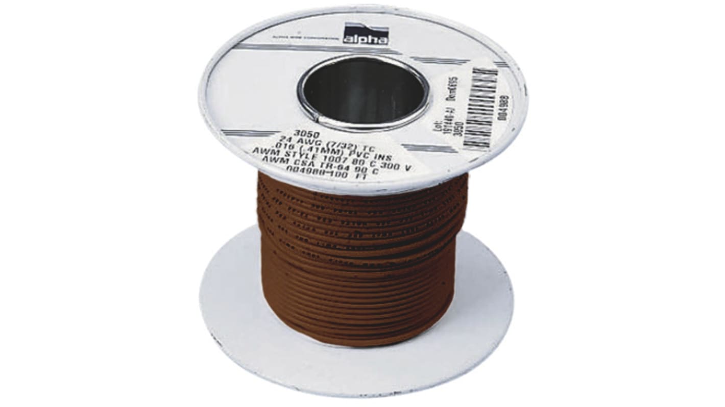 Fils de câblage Alpha Wire UL1007, 0,52 mm², Marron, 20 AWG, 30m, 300 V