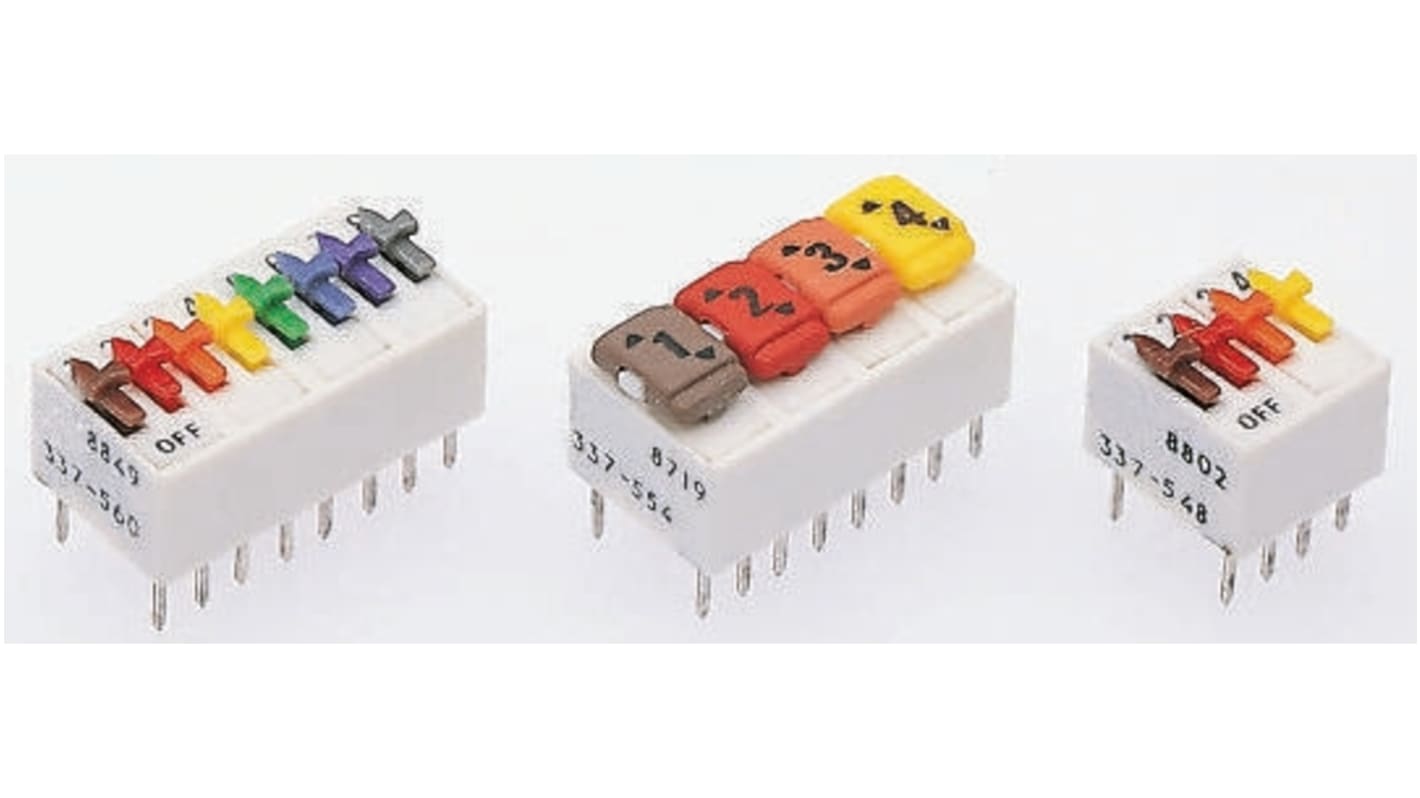 DIP switch, 1-polet, Hulmontering, Skyde 1 A ved 100 V