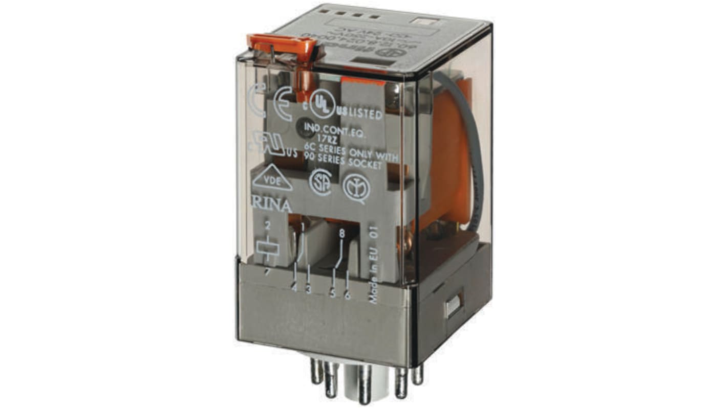 Finder Plug In Power Relay, 24V dc Coil, DPDT