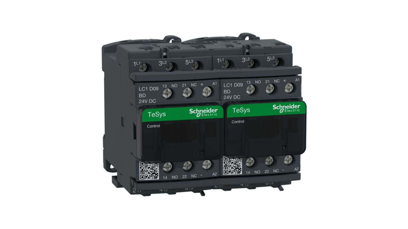 Contattore Reversibile Schneider Electric, serie LC2D, 3 poli, 3 N/A, 9 A, 5,5 kW, bobina 24 V c.c.