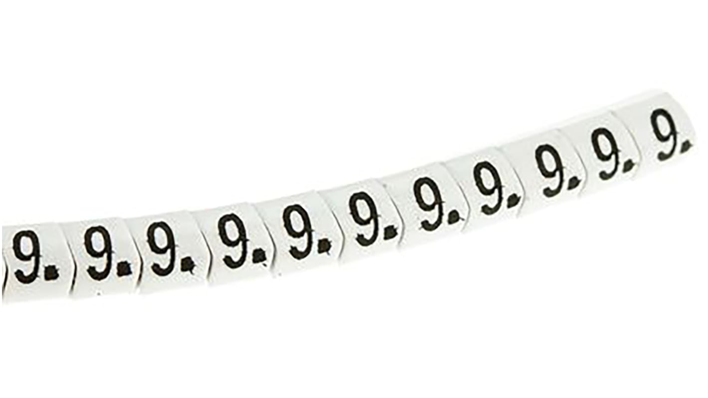 HellermannTyton Helagrip Slide On Cable Markers, Black on White, Pre-printed "9", 1 → 3mm Cable