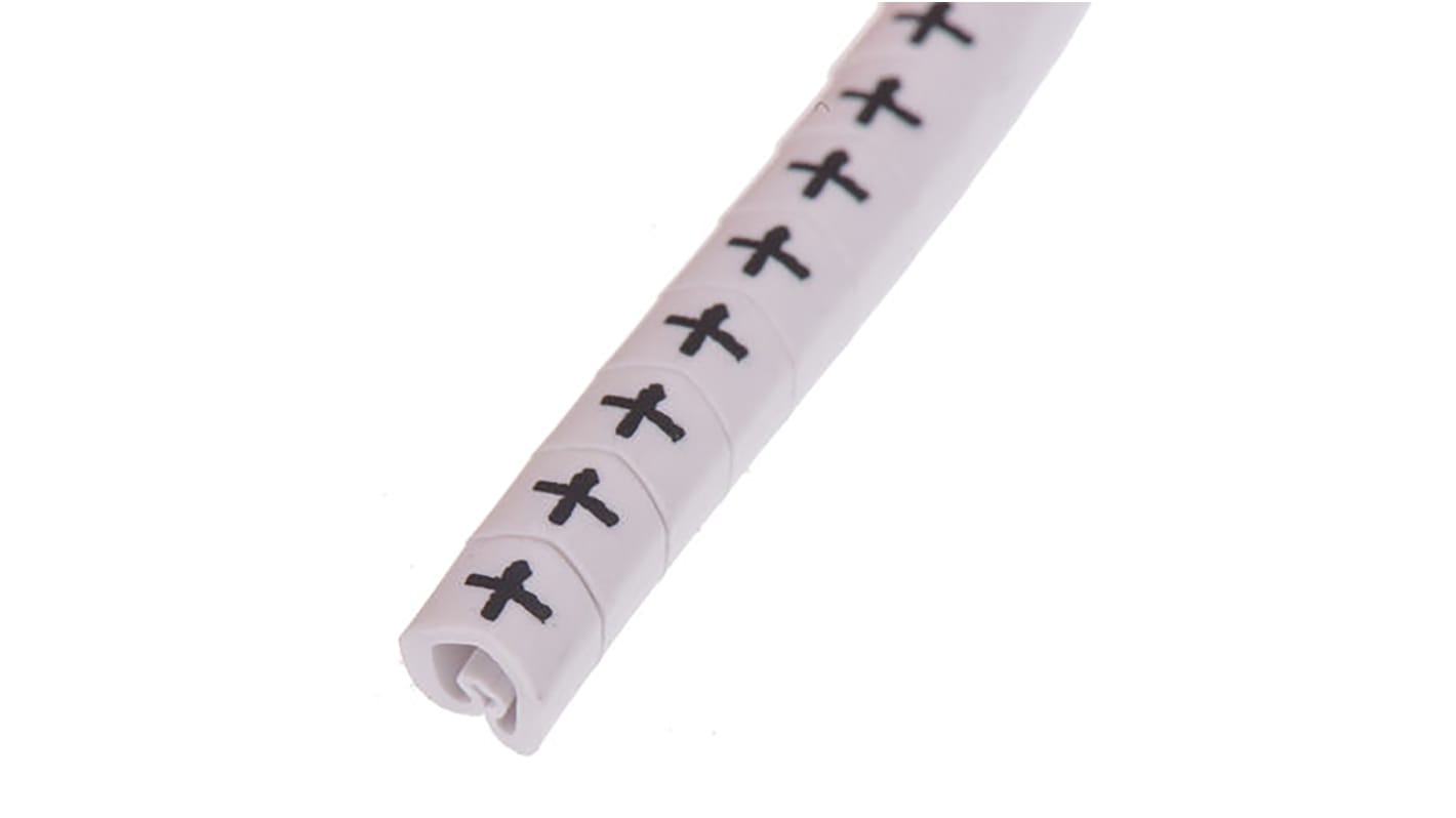 HellermannTyton Helagrip Slide On Cable Markers, Black on White, Pre-printed "+", 1 → 3mm Cable